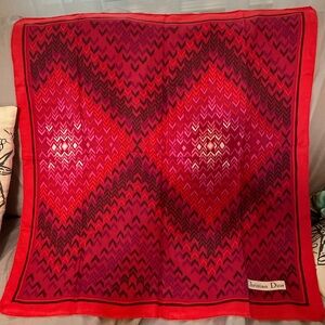 Vintage Christian Dior Silk Vibrant Red and Pink Patterned Scarf